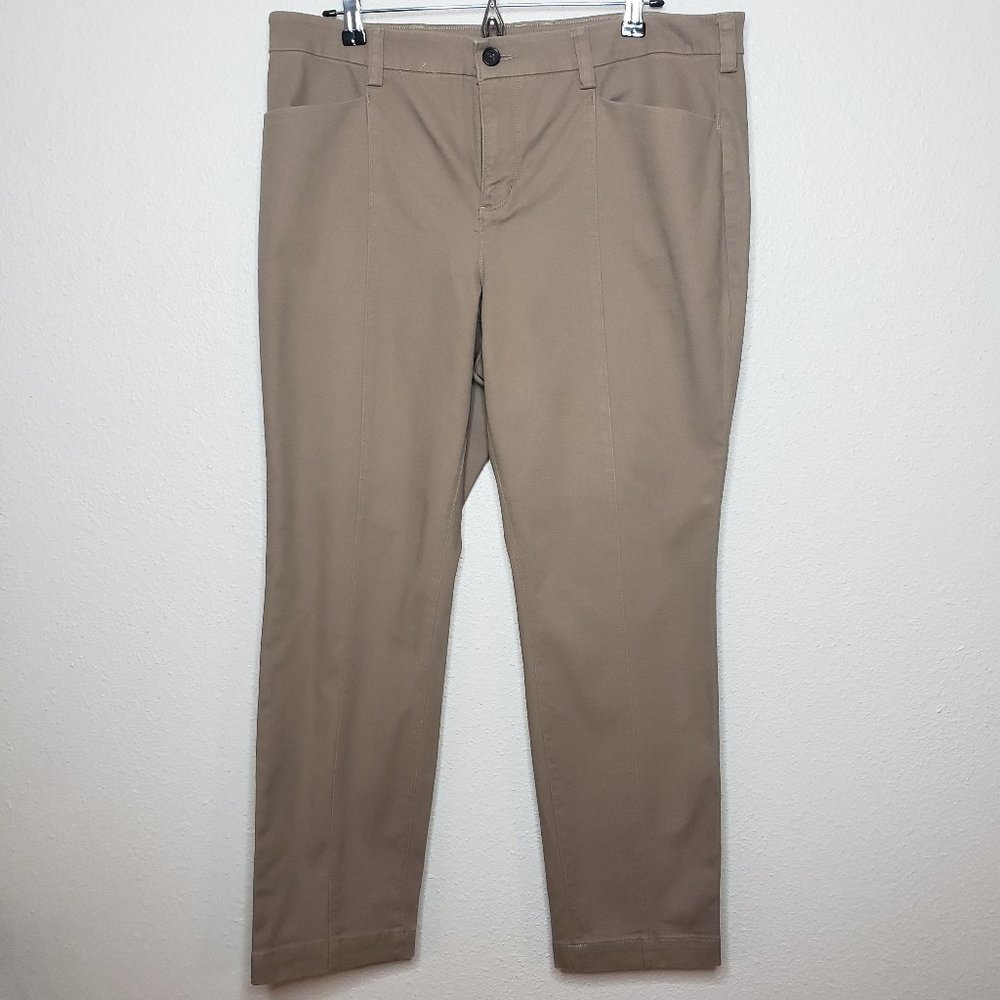 Duluth Trading Co Womens Sz 14x29 Tan Workday Warrior Chino Slim Leg Pants (161)